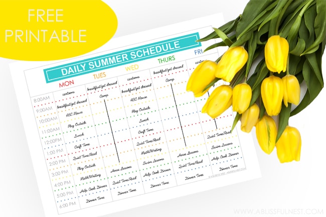 Free daily Summer Schedule Printable