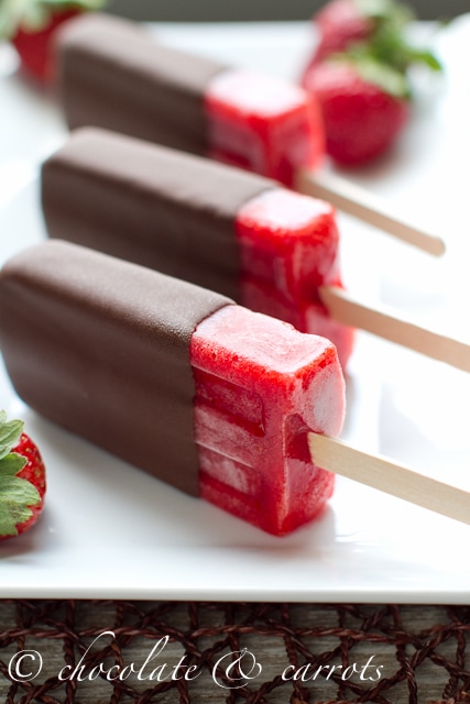 Chocolate Covered Strawberry Popsicles