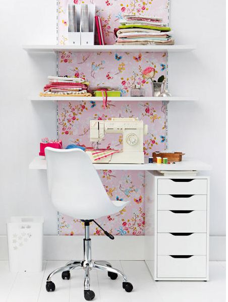 Add a focal wall behind your small office desk space to make it seem larger