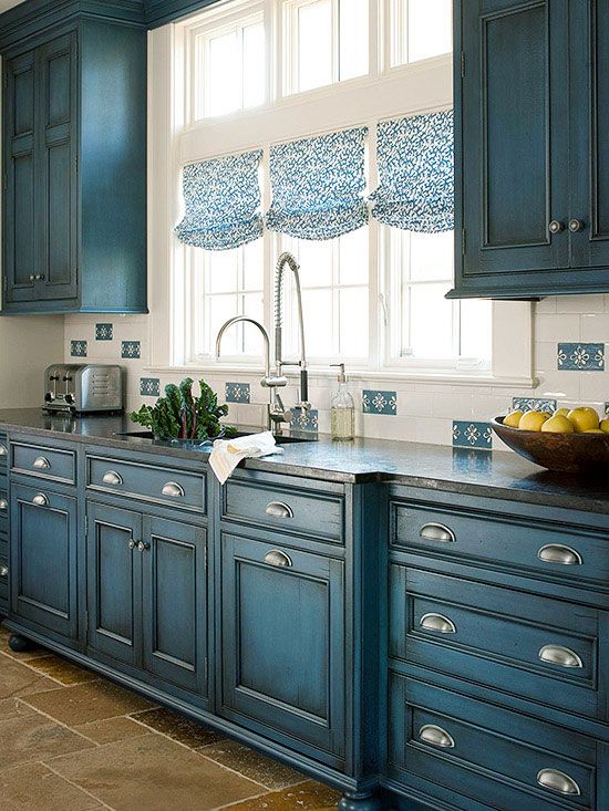 Gorgeous Blue and White Kitchen Inspiration via A Blissful Nest 