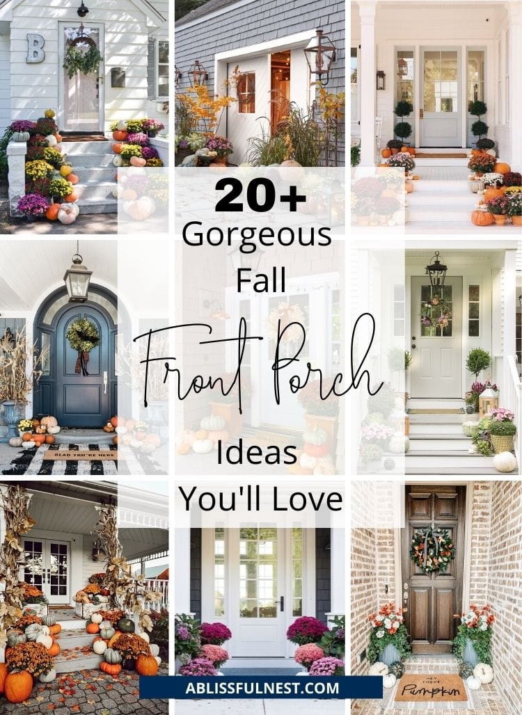 A curated collection of the most beautiful fall front porches to help inspire your own fall decorating. #ABlissfulNest #falldecor #fallporch
