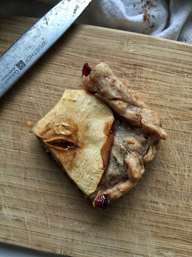 Gluten Free + simple to make! We love these spiced apple cranberry blondies!