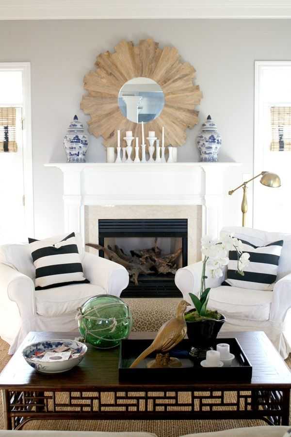 Use a sunburst mirror over a fireplace for a dramatic effect.