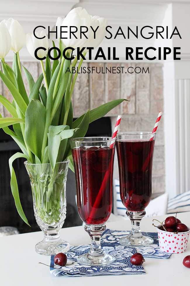 This delicious and refreshing cocktail recipe packs a punch! Full cherry sangria cocktail recipe details at ablisfulnest.com