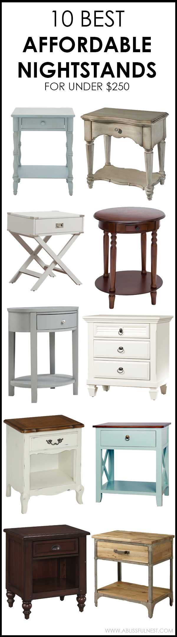 We've got 10 of the best affordable nightstands for you to choose from! If you are looking for the perfect nightstand for your bedroom or even a small side table, we have you covered on ablisfulnest.com