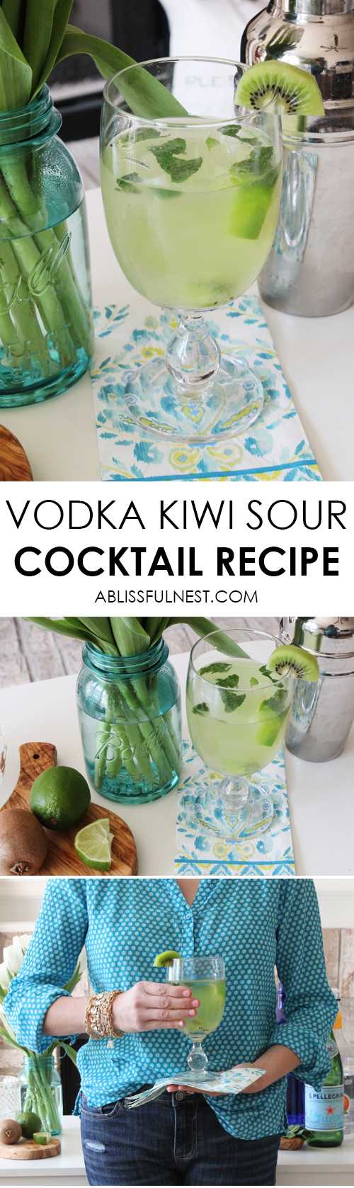 This delicious and refreshing cocktail recipe is perfect for your next gathering with friends. Entertain with this Vodka Kiwi Sour Cocktail Recipe for a unique twist for your dinner party. Recipe details on ablisfulnest.com