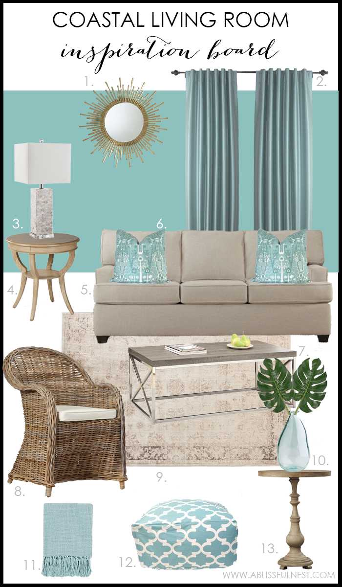 Coastal living room with turquoise accents. Aqua living room design. Get the full details on how to recreate this look on A Blissful Nest. ablisfulnest.com #livingroom #livingroomideas #turquoiselivingroom #livingroomdesign #interiordesign #designtips #coastal #coastallivingroom