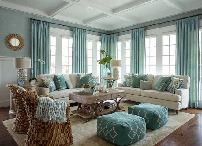 Coastal living room with turquoise accents. Aqua living room design. Get the full details on how to recreate this look on A Blissful Nest. ablisfulnest.com #livingroom #livingroomideas #turquoiselivingroom #livingroomdesign #interiordesign #designtips