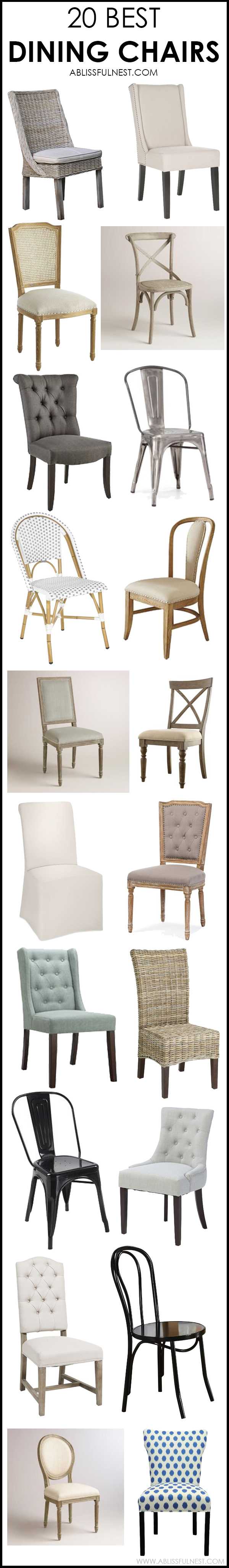 We've got 20 of the best dining chairs for you to choose from! From upholstered to a more industrial look, we’ve got 20 styles of dining room chairs that will help you complete your space. See more on ablisfulnest.com #diningchairs #diningroom #diningroomideas #designtips #farmhouse 