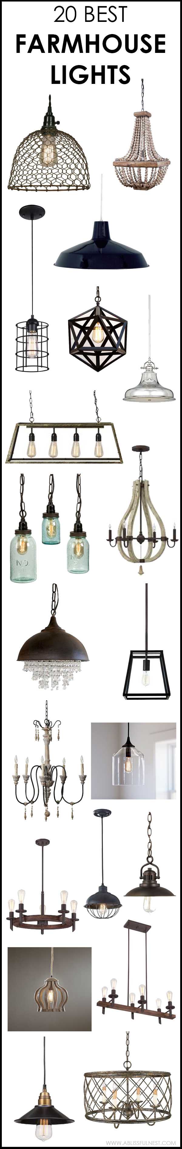 We've got 20 of the best farmhouse lights for you to choose from! If you are looking to get that Fixer Upper style then you will love these industrial lighting choices to get you that vintage farmhouse style. See more on ablisfulnest.com #farmhouse #farmhousestyle #FixerUpper #designtips #vintagelighting #industriallighting