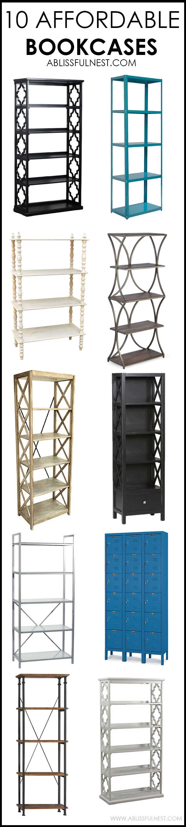 Look no further! These are THE BEST affordable bookcases with that great designer look you’ve been looking for! The bookcases are perfect for a small home office or for extra stylish storage in your living room. Check it out on A Blissful Nest! https://ablisfulnest.com/ #designtips #libraryideas #homeoffice #officeideas #homedecor #homedecorating #interiordesigntips #bookcases