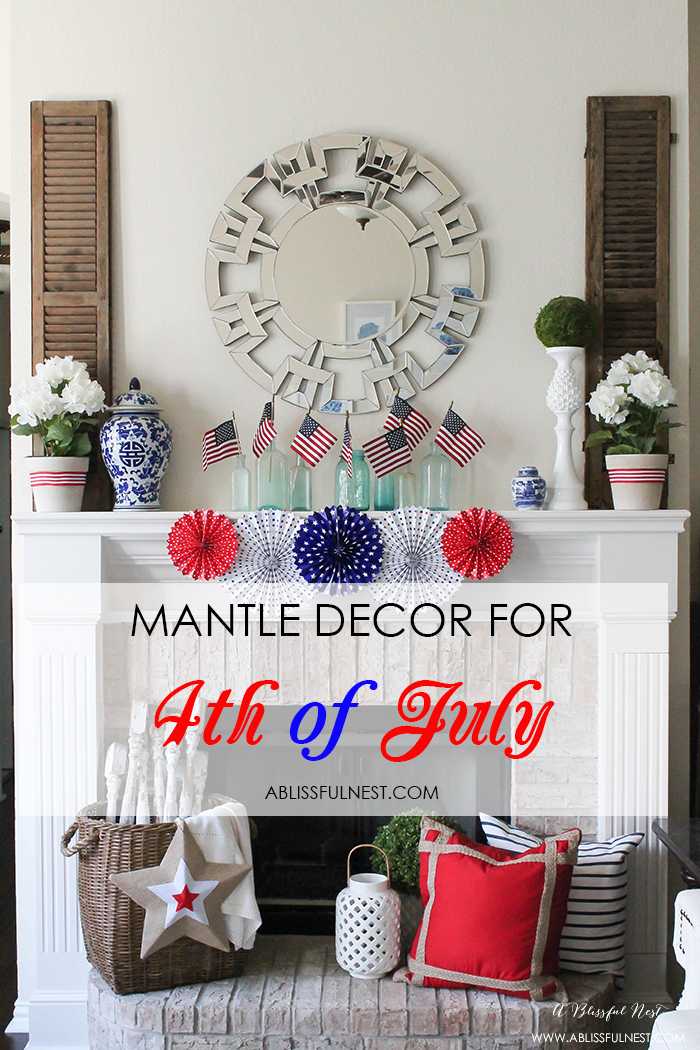 I adore the vintage Americana 4th of July mantle decor! With pops of aqua this is the perfect 4th of July decor by A Blissful Nest. https://ablisfulnest.com #4thofjuly #redwhiteandblue #4thofjulydecor
