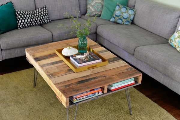 DIY Pallet Table Hairpin Legs, 20 Amasing Pallet Projects via A Blissful Nest