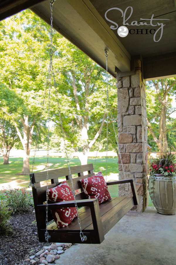 DIY Porch Swing, 20 Amazing Pallet Projects via A Blissful Nest