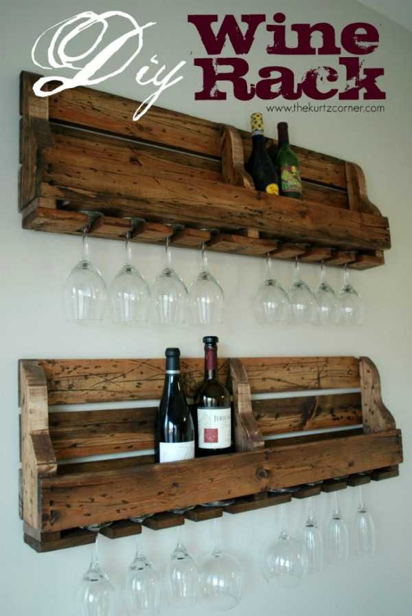 DIY Wine Rack, 20 Amazing Pallet Projects via A Blissful Nest