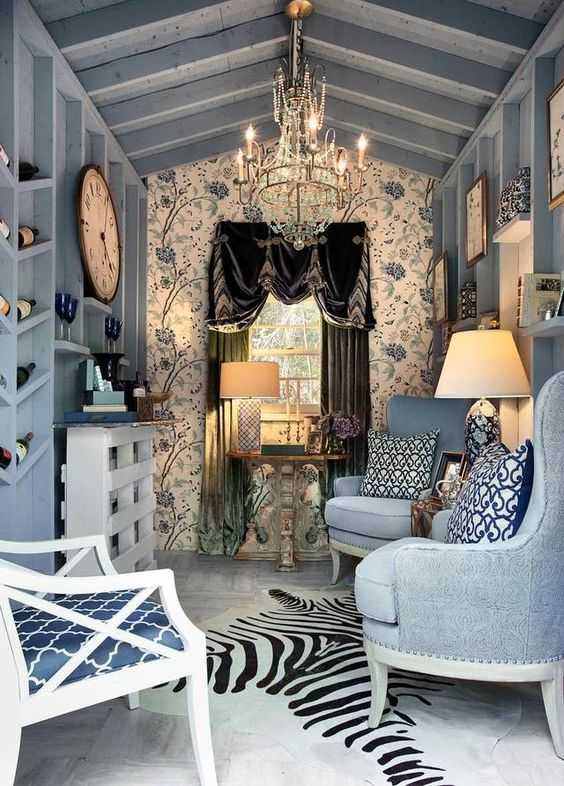 Fancy Blue She Shed via Pinterest, The Best She Sheds 