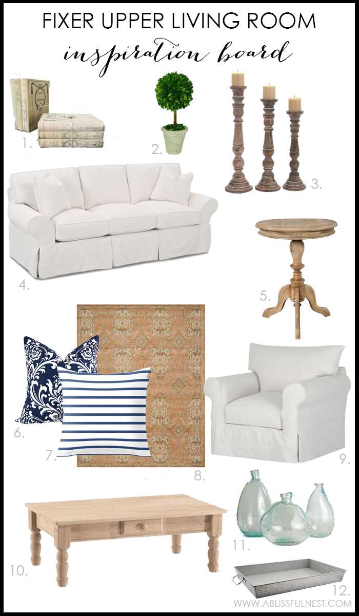 Get the design details of one of our favorite Fixer Upper living rooms! We break down the design to give you tips & hints to recreate this space in your own home with FULL shopping sources. Check out A Blissful Nest for more information! https://ablisfulnest.com/ #fixerupper #farmhouse #farmhousestyle #farmhousedecor
