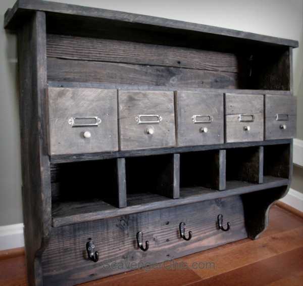 Pallet Wood Shelf Organizer with Cubbys, 20 Amazing Pallet Projects via A Blissful Nest