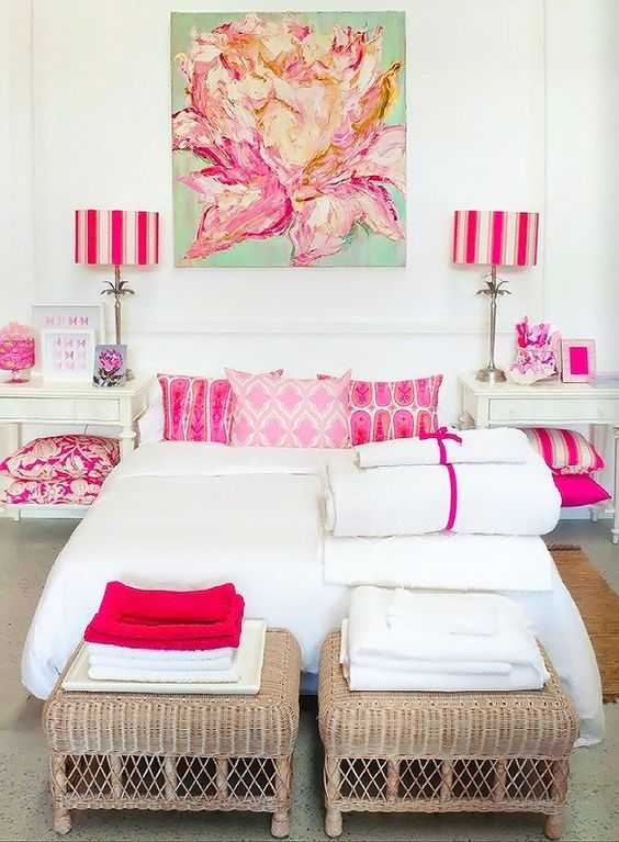 Do you love hot pink but don’t know how to add it into your home decor? We’ve got design tips just for you on hot to use hot pink in your home and paint colors to choose from. Check out A Blissful Nest for more details. https://ablisfulnest.com/ #designtips #interiordesign #pinkroom #paintcolor 