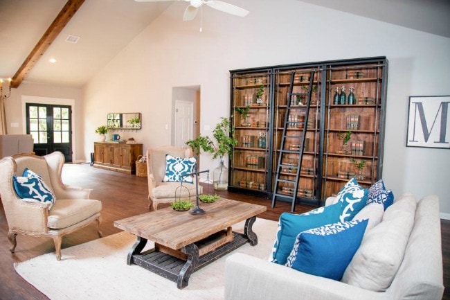 Love the pops of blue in this ranch home living room. HGTV Ranch Home Update, 20 Best Fixer Upper Rooms