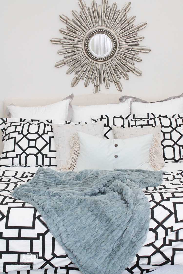 A gorgeous master bedroom reveal with a soft color palette and bold modern touches. Also a great review on gelfoam mattresses by A Blissful Nest. https://ablisfulnest.com/ #masterbedroom #bedroomideas #bedroomdecor