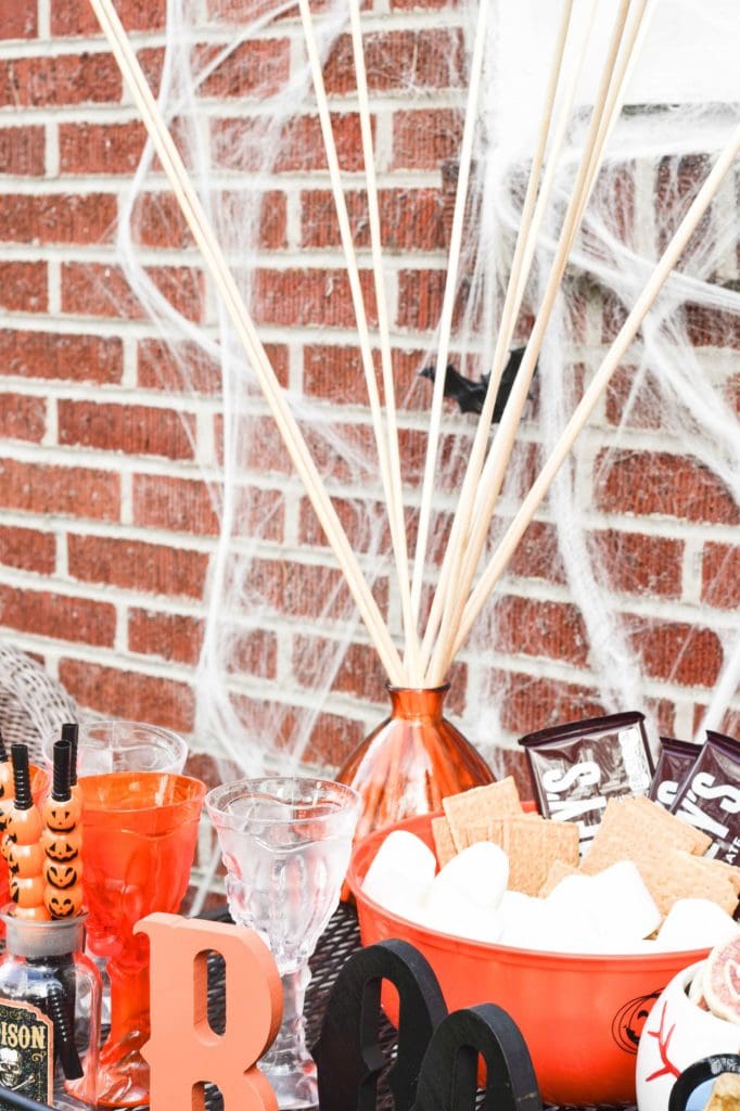 This Halloween Bar Cart isn't only for adults, this adorable cart is kid-friendly and oh so fun! Such a great way to celebrate this fun holiday! https://ablisfulnest.com/ #Halloween #Entertaining #HalloweenParty