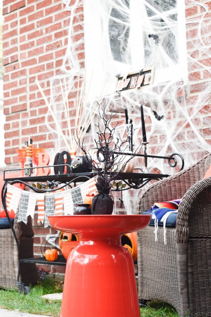 This Halloween Bar Cart isn't only for adults, this adorable cart is kid-friendly and oh so fun! Such a great way to celebrate this fun holiday! https://ablisfulnest.com/ #Halloween #Entertaining #HalloweenParty