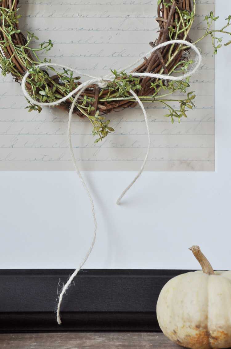 This fall farmhouse mini wreath is a quick and simple project to add a little fall beauty to your homes decor. See more at https://ablisfulnest.com #Fall #FarmhouseDecor #FallWreath