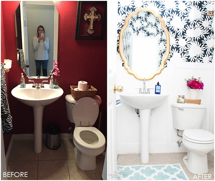 This is such a huge transformation on this bathroom with not many updates. Checkout how with a few simple changes you can get a wow factor bathroom remodel. See more on https://ablisfulnest.com/ #bathroomremodel #bathroommakeover #ad #deltafaucet #deltaliving