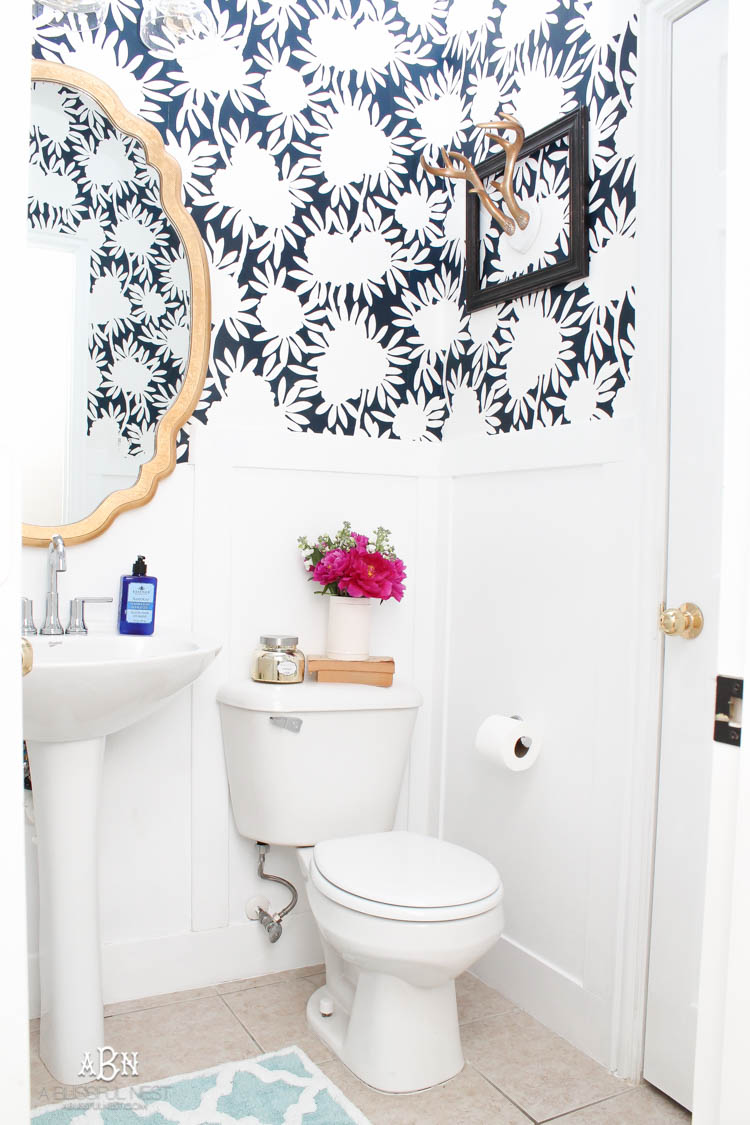 This is such a huge transformation on this bathroom with not many updates. Checkout how with a few simple changes you can get a wow factor bathroom remodel. See more on https://ablisfulnest.com/ #bathroomremodel #bathroommakeover #ad #deltafaucet