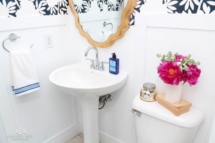 This is such a huge transformation on this bathroom with not many updates. Checkout how with a few simple changes you can get a wow factor bathroom remodel. See more on https://ablisfulnest.com/ #bathroomremodel #bathroommakeover #ad #deltafaucet