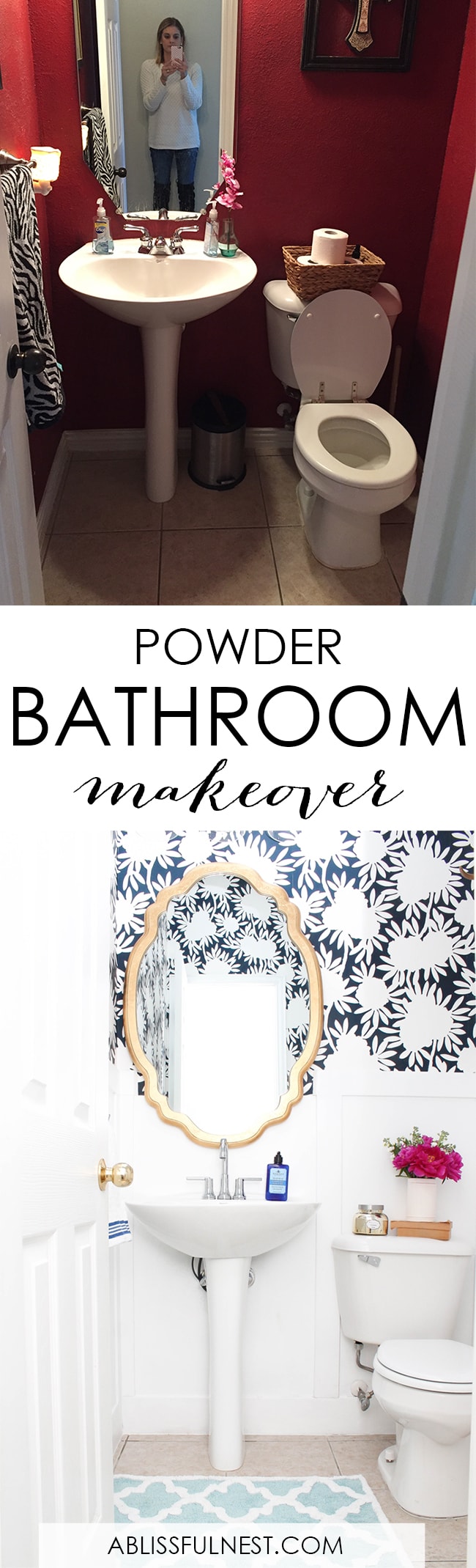 This is such a huge transformation on this bathroom with not many updates. Checkout how with a few simple changes you can get a wow factor bathroom remodel. See more on https://ablisfulnest.com/ #bathroomremodel #bathroommakeover #ad #deltafaucet #deltaliving