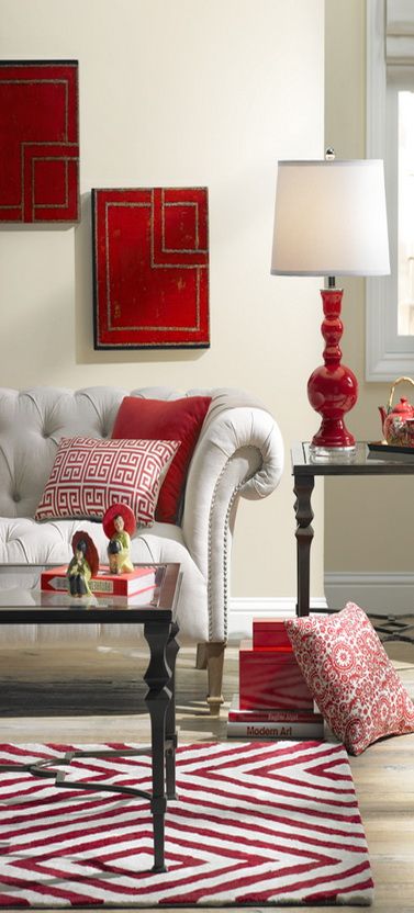 Do you love the color red but don’t know how to add it into your home decor? We’ve got design tips just for you on how to use red in your home and paint colors to choose from. Check out A Blissful Nest for more details. https://ablisfulnest.com/ #designtips #interiordesign #reddecor #paintcolor #redpaintcolor