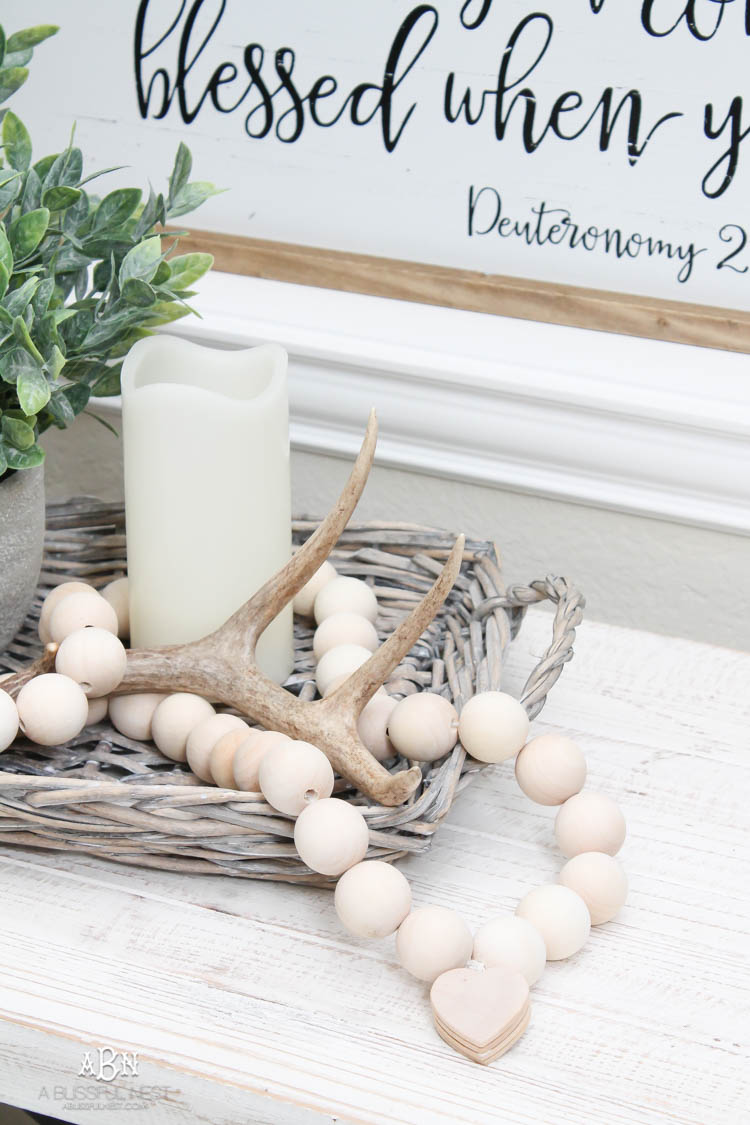 I can not believe how expensive prayer beads normally are! This DIY farmhouse wood prayer beads tutorial is so easy to make and only cost . What an amazing and easy DIY Farmhouse decor project! See more on https://ablisfulnest.com/ #farmhousedecor #farmhousestyle