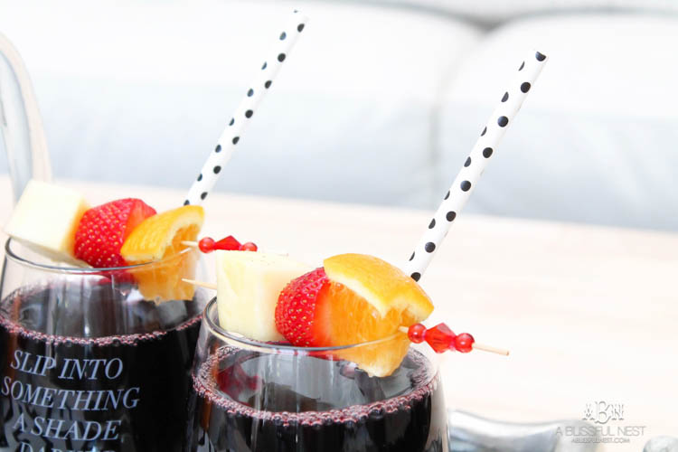 This is such a delicious sangria drink recipe celebrating Girl's Night In and the release of Fifty Shades Darker movie on dvd! See more on https://ablisfulnest.com/ #ad #drinkrecipe #FiftyShadesDarker