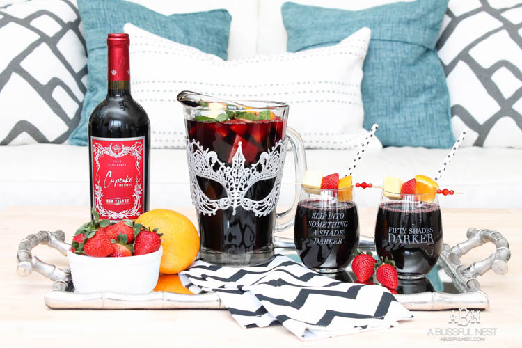This is such a delicious sangria drink recipe celebrating Girl's Night In and the release of Fifty Shades Darker movie on dvd! See more on https://ablisfulnest.com/ #ad #drinkrecipe #FiftyShadesDarker