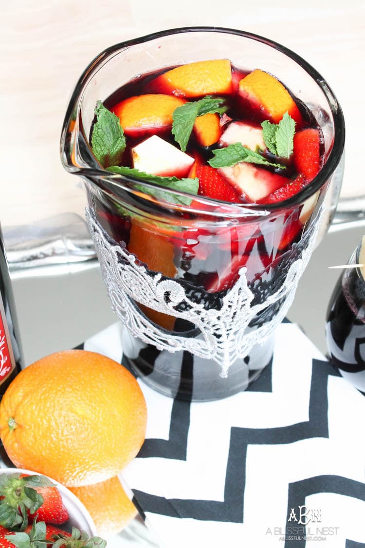 This is such a delicious sangria drink recipe celebrating Girl's Night In and the release of Fifty Shades Darker movie on dvd! See more on https://ablisfulnest.com/ #ad #drinkrecipe #FiftyShadesDarker