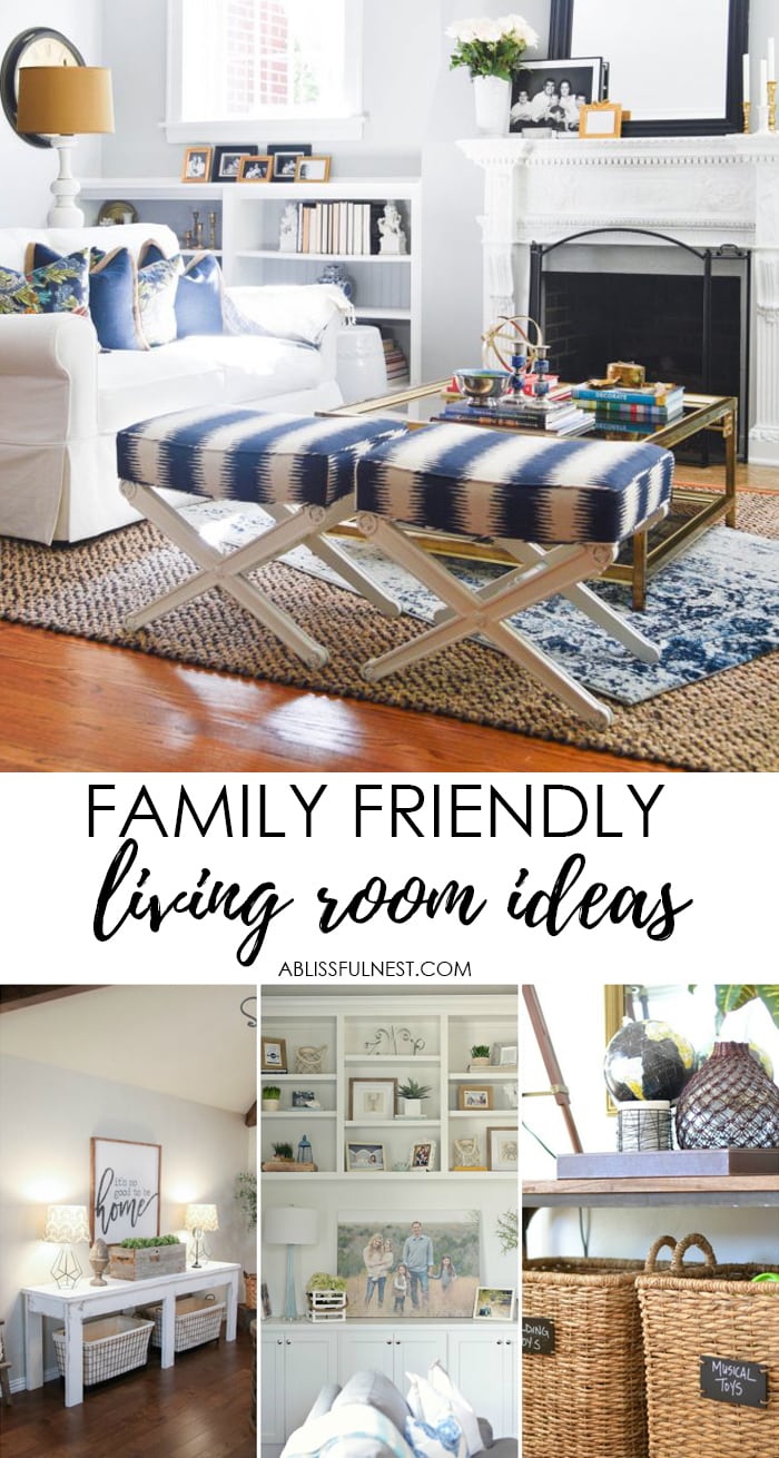 Create a family friendly living room that is still stylish yet kid friendly, head over to https://ablisfulnest.com/ for all the tips! #interiors #livingrooms #kidspaces