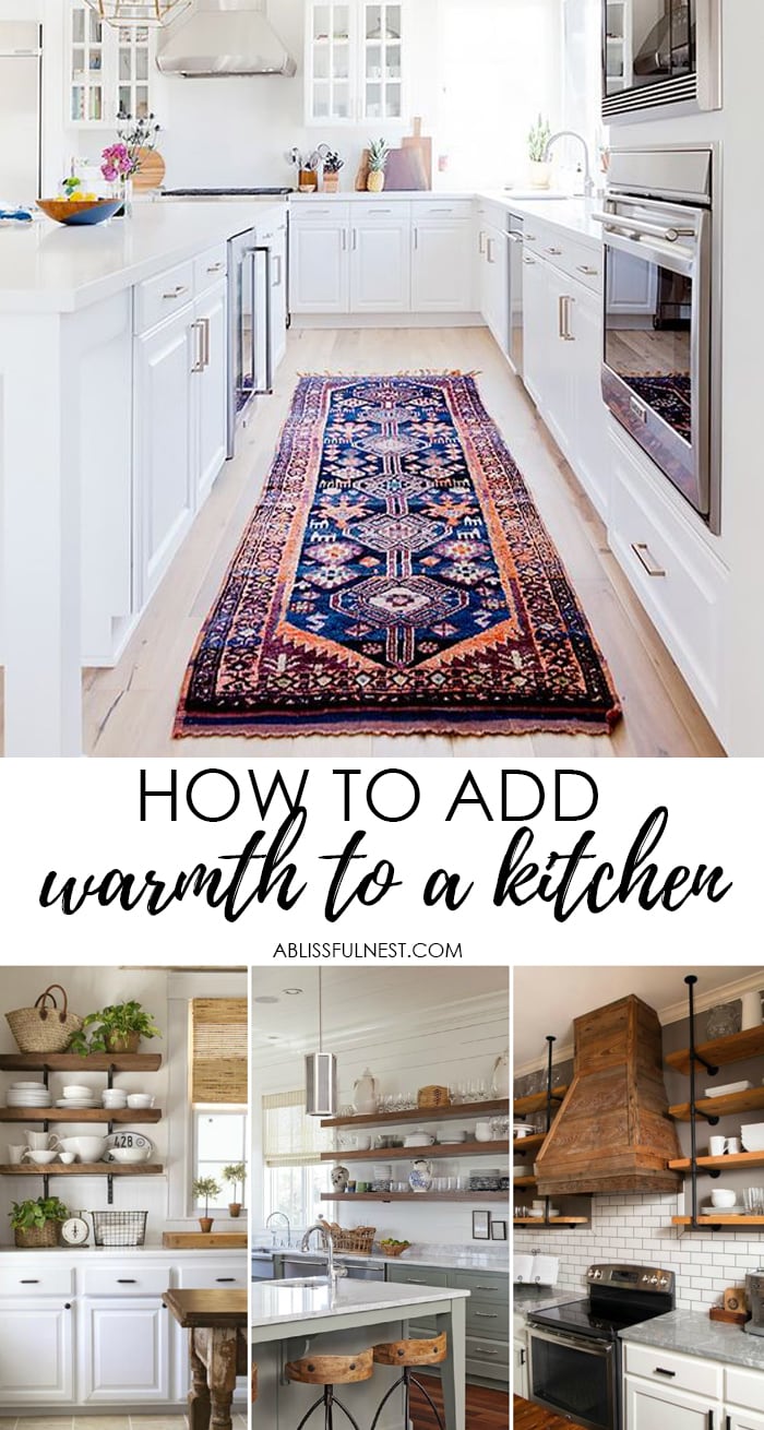There are many ways and simple ideas to add warmth to your all white kitchen. Visit https://ablisfulnest.com/ to find out how! #interiors #kitchens #designertips