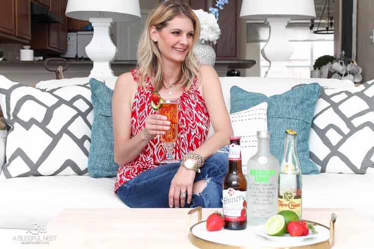 This is such a delicious beer cocktail recipe! Love the mix of strawberries and lime. See more on https://ablisfulnest.com/ #ad #totalwine #cocktailrecipe