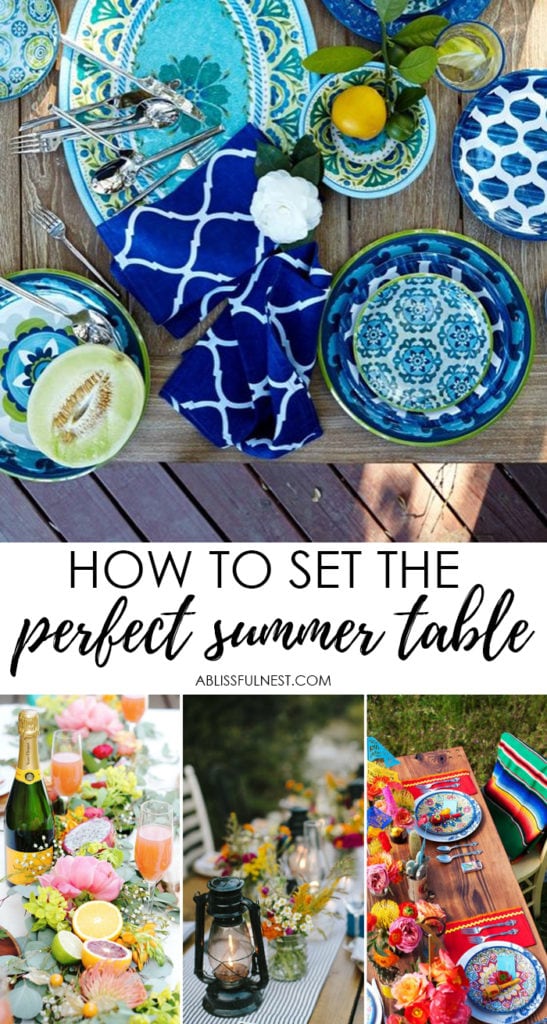 Easy tips to follow for a perfect summer table setting for evening or morning brunches this summer. For all the ideas visit https://ablisfulnest.com/ #outdoorliving #summerentertaining