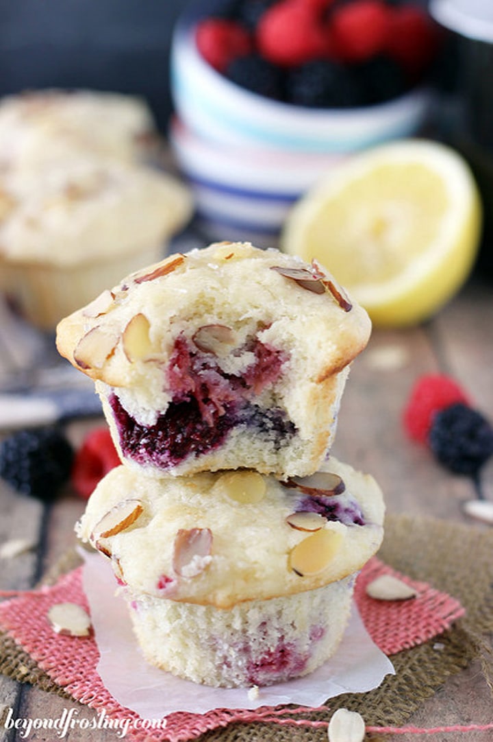 Mixed with raspberries and lemons this looks like the yummiest gluten free muffin! #glutenfree #glutenfreerecipe