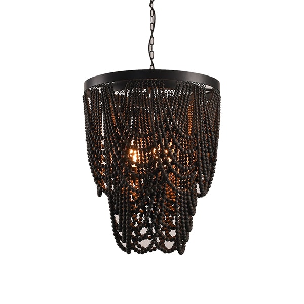 A modern wood beaded light fixture perfect for a stairway, entry, bedroom. 