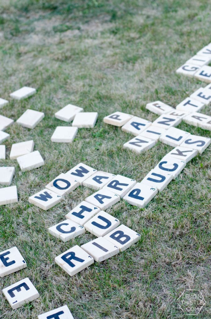 yard scrabble blocks with letters on them