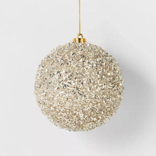 These gold tinsel ornaments are  and so fun to add some sparkle to your Christmas tree! #ABlissfulNest