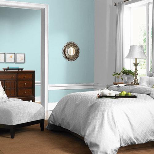 bedroom using Misty Aqua one of PPG 2021 Color Trends of the Year