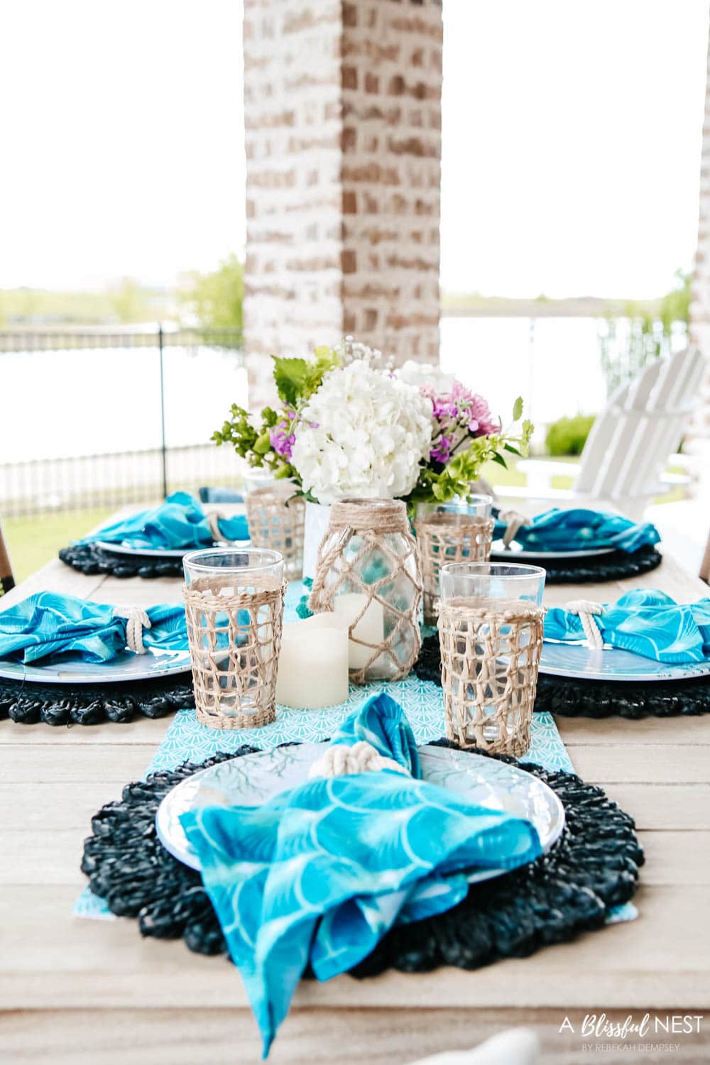 Bright pops of turquoise and coastal table decor. #ABlissfulNest #HobbyLobbyFinds #ad