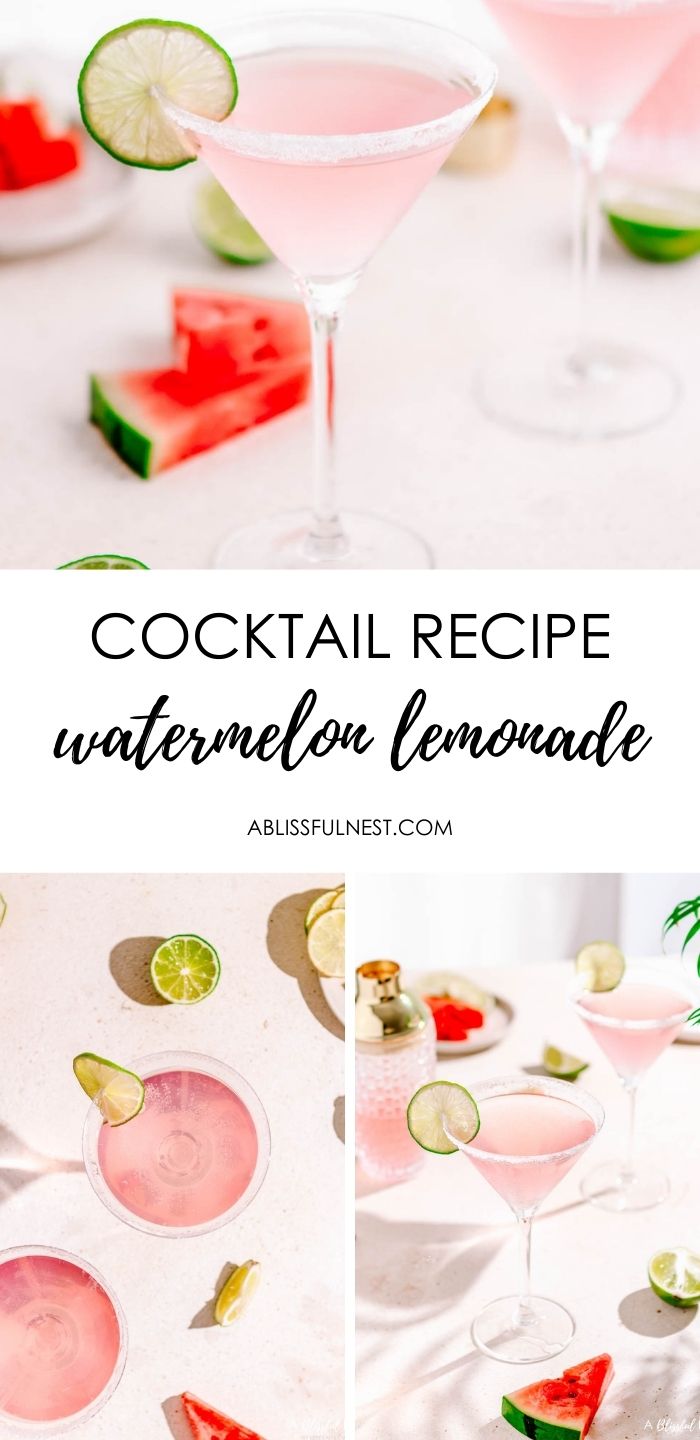 This watermelon lemonade martini is delicious for the summer or when having a small party. #ABlissfulNest #drinkrecipe #watermelon