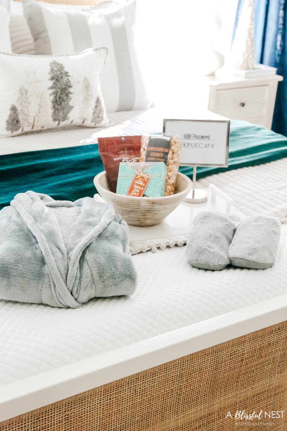 Cozy favorites transform your guest bedroom in time for the holidays. Christmas guest bedroom, holiday guest bedroom. #ABlissfulNest #guestbedroom #holidaybedroom