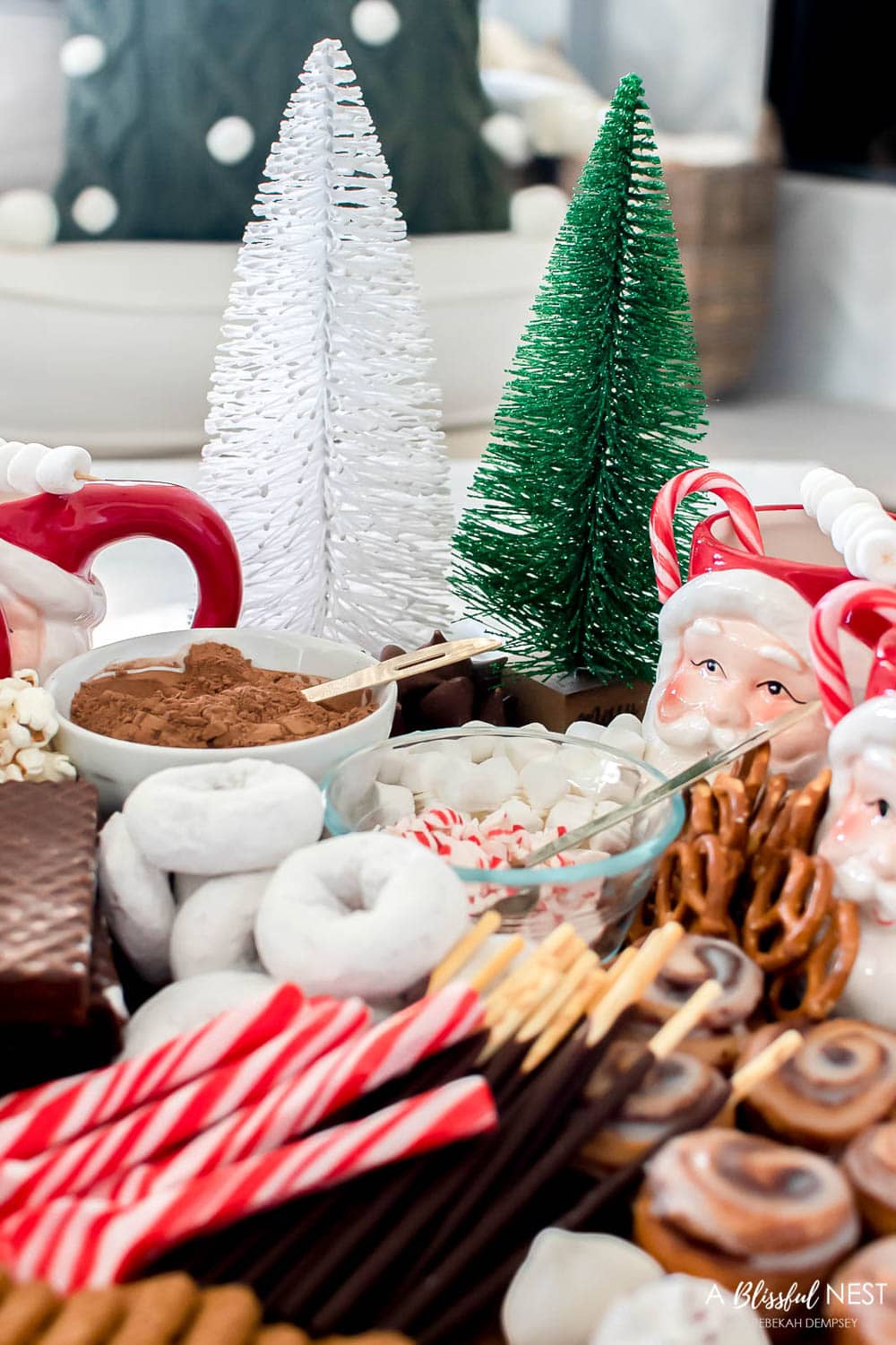 A cutting board filled with ingredients to make a hot chocolate.